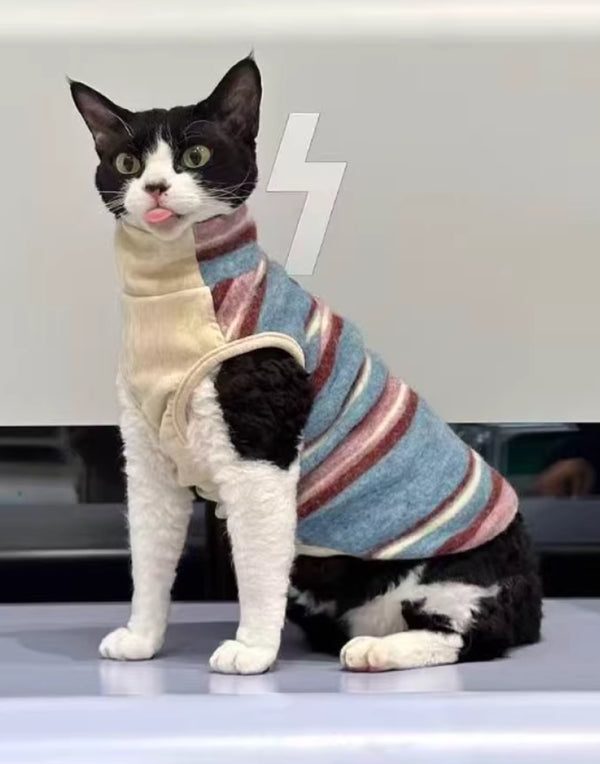 VELVET & FAUX FUR STRIPED TURTLENECK VEST