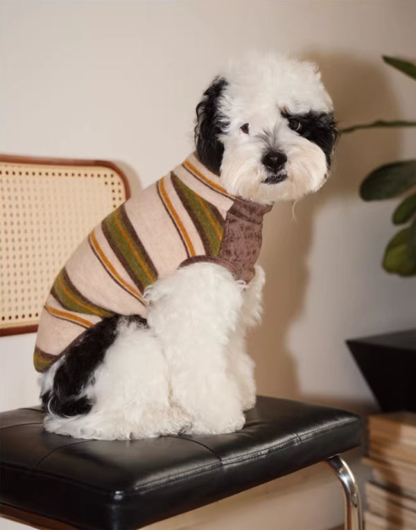 VELVET & FAUX FUR STRIPED TURTLENECK VEST
