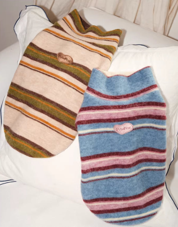 VELVET & FAUX FUR STRIPED TURTLENECK VEST