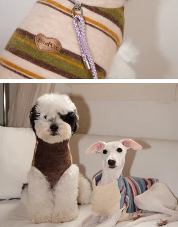 VELVET & FAUX FUR STRIPED TURTLENECK VEST